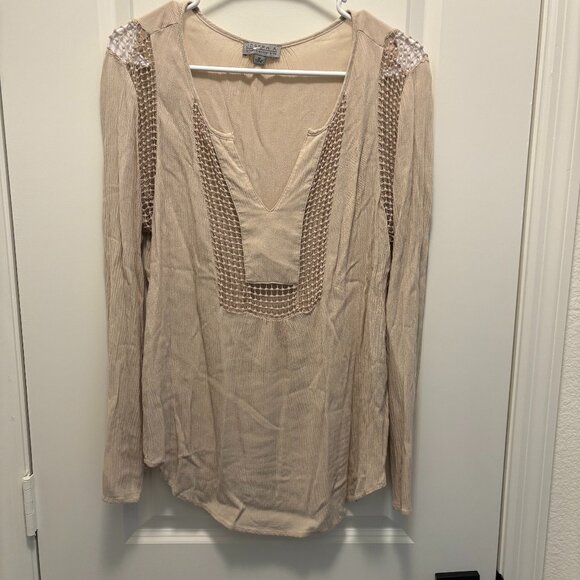 Joseph A. Beige Crochet Trim Boho Peasant Blouse Long Sleeve Top – Size M - Picture 2 of 10